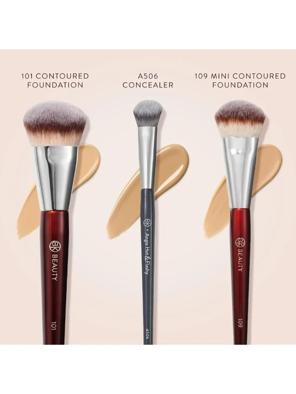 Face Brush Trio Set - Foundation, Mini & Concealer Brushes for Flawless Makeup